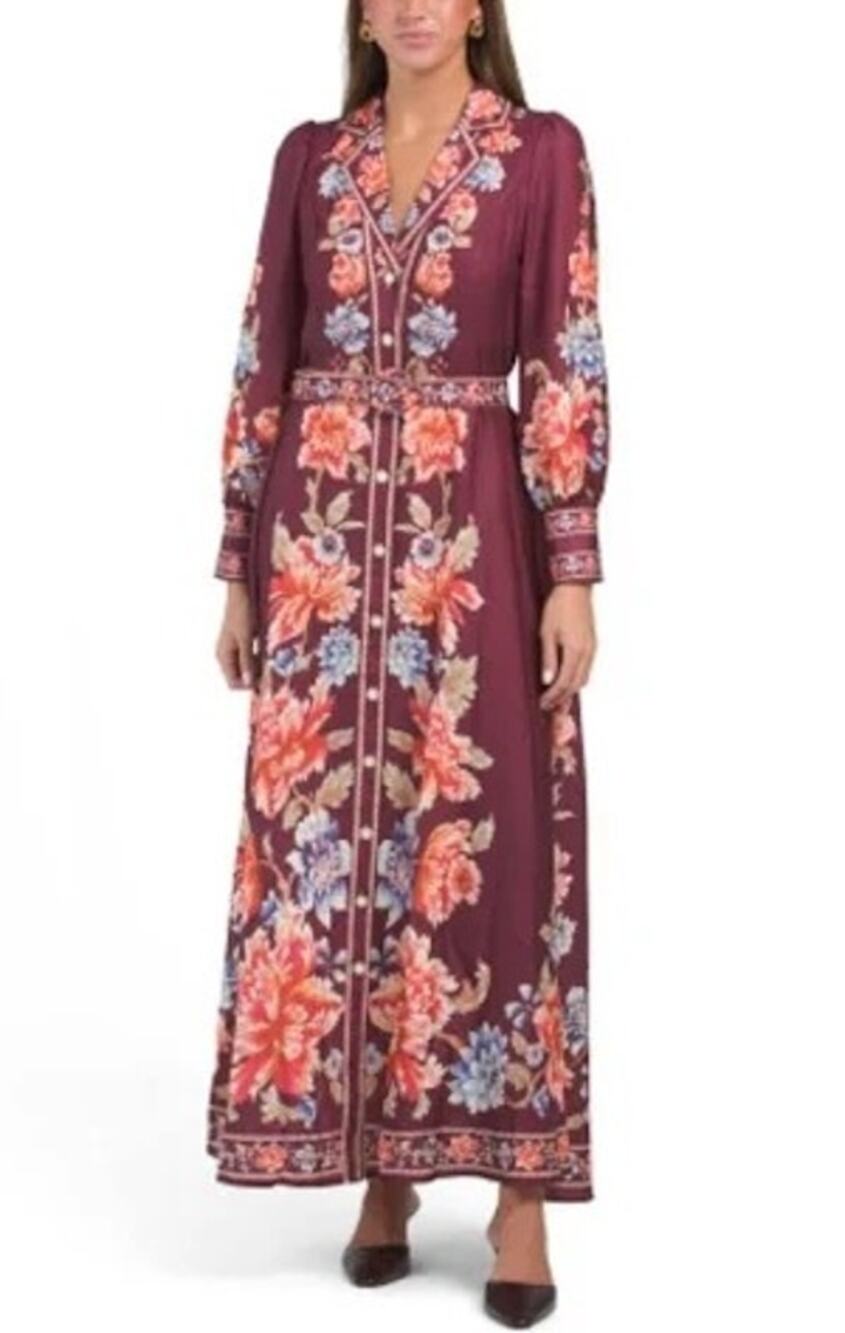 Dalia MacPhee Boho Maxi Dress Floral Romantic Autumn Long Sleeve Women Small
